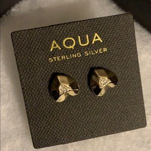 Aqua 18k gold plated sterling silver heart earrings